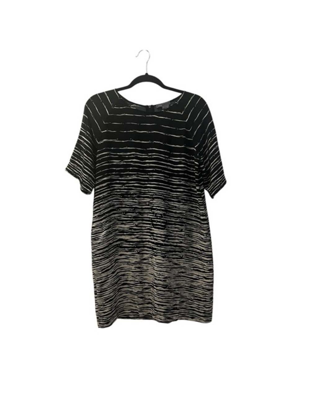 VINCE 100% Silk Lightweight Black & Cream Wavy Stripes Tunic Dress Relaxed Fit
